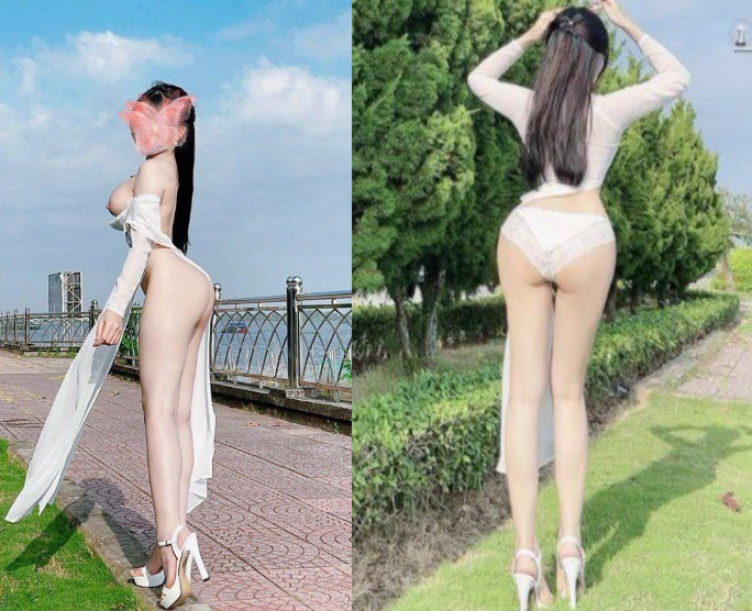 Áo dài quyến rũ vén tà lộ chân trần bên dòng sông