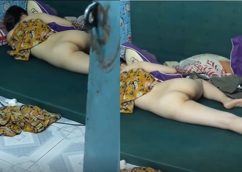 Lén quay trộm vòng một nóng bỏng của em gái đang không mặc áo